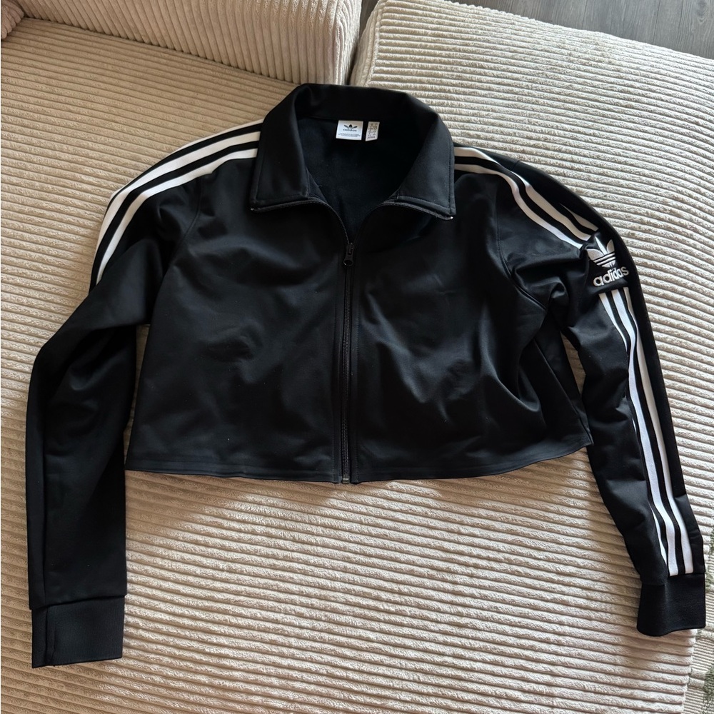 Adidas Black and White Bomber Jacket with Signature Stripes